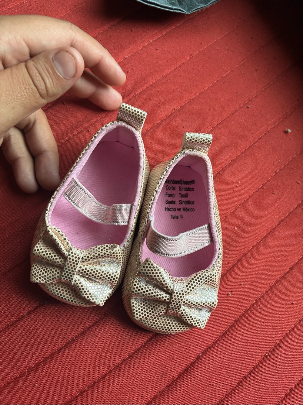 Rainbow Gold Baby Girls Bow Mary Jane Shoes with Pink Interior